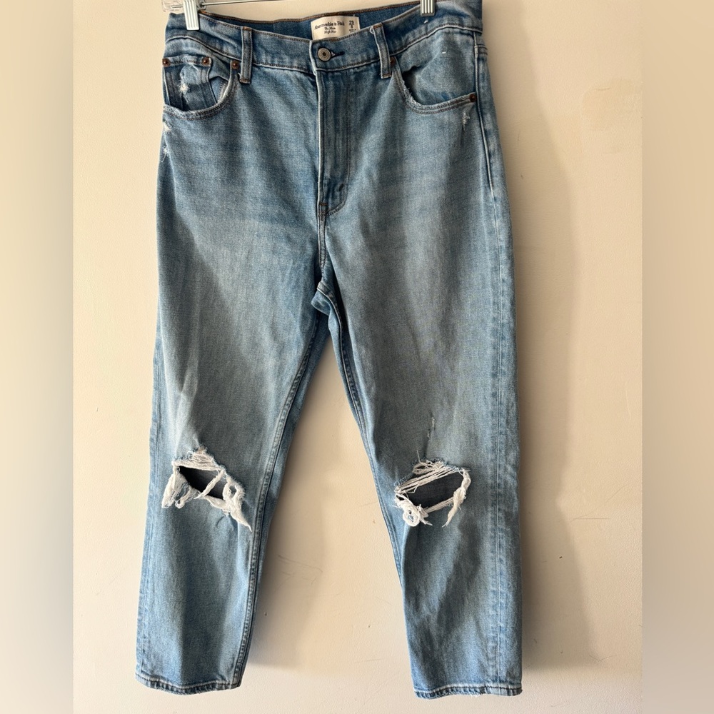Abercrombie & Fitch Light Blue High-Rise Distressed Jeans